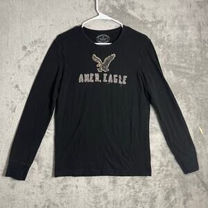 Vintage American‎ Eagle Long Sleeve Tee Black Y2K Streetwear Logo Small Fitted